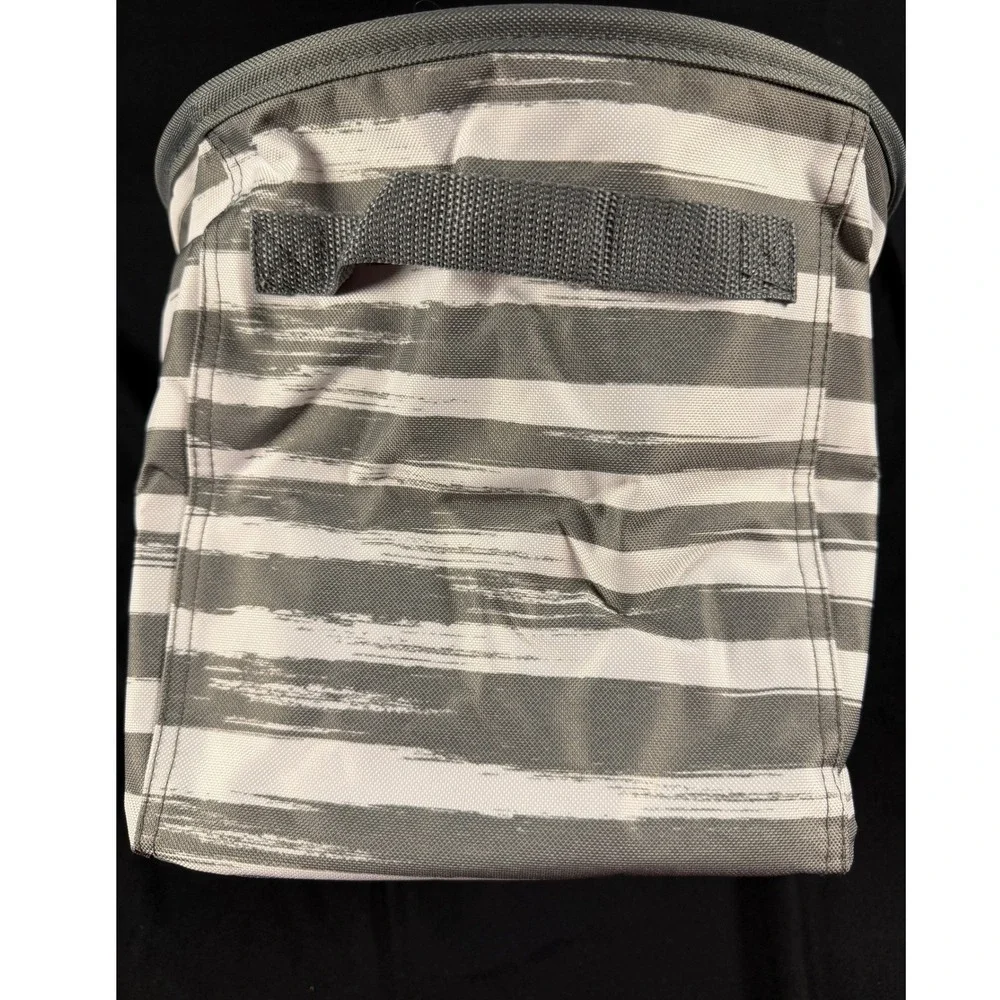 Thirty-One Mini Storage Bin‎ Grey White Brushstroke Stripe Organizer Office Bag